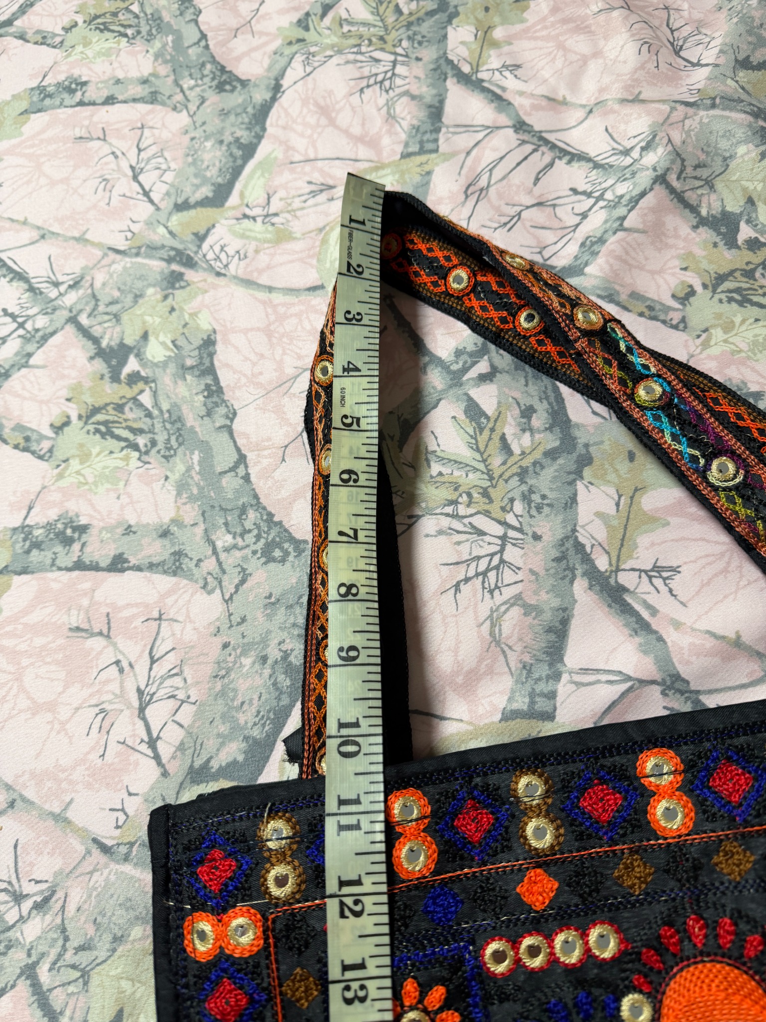 Black Embroidered Mirror Work Tote Bag — Multicolor Boho Shoulder Bag — Handle drop measurement