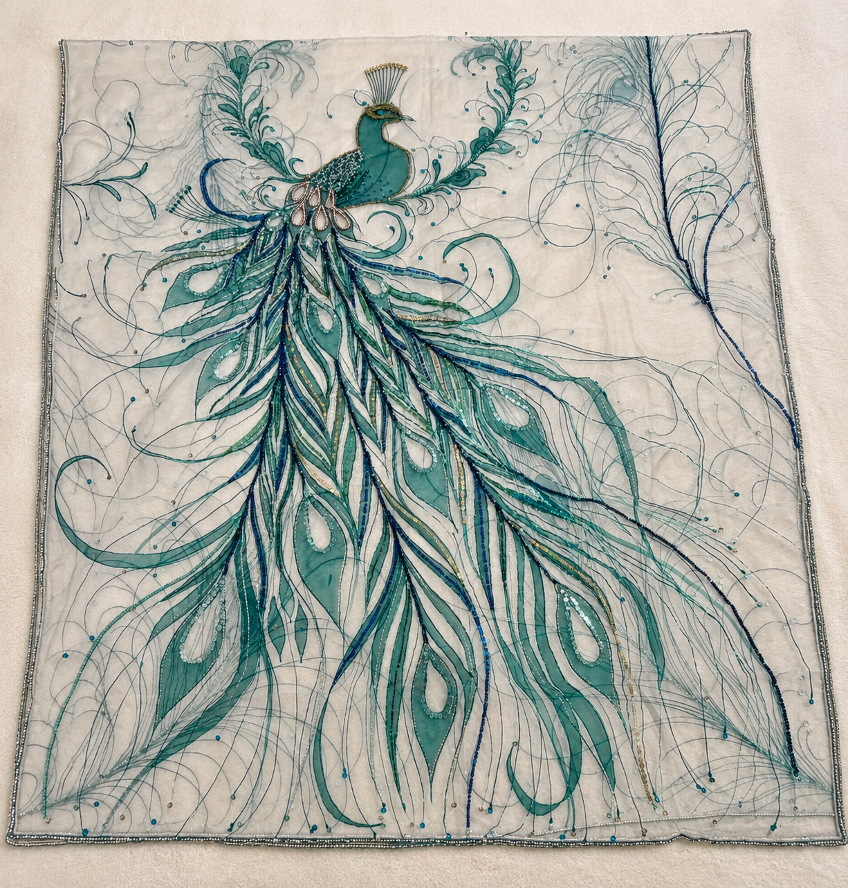 Full peacock panel laid flat