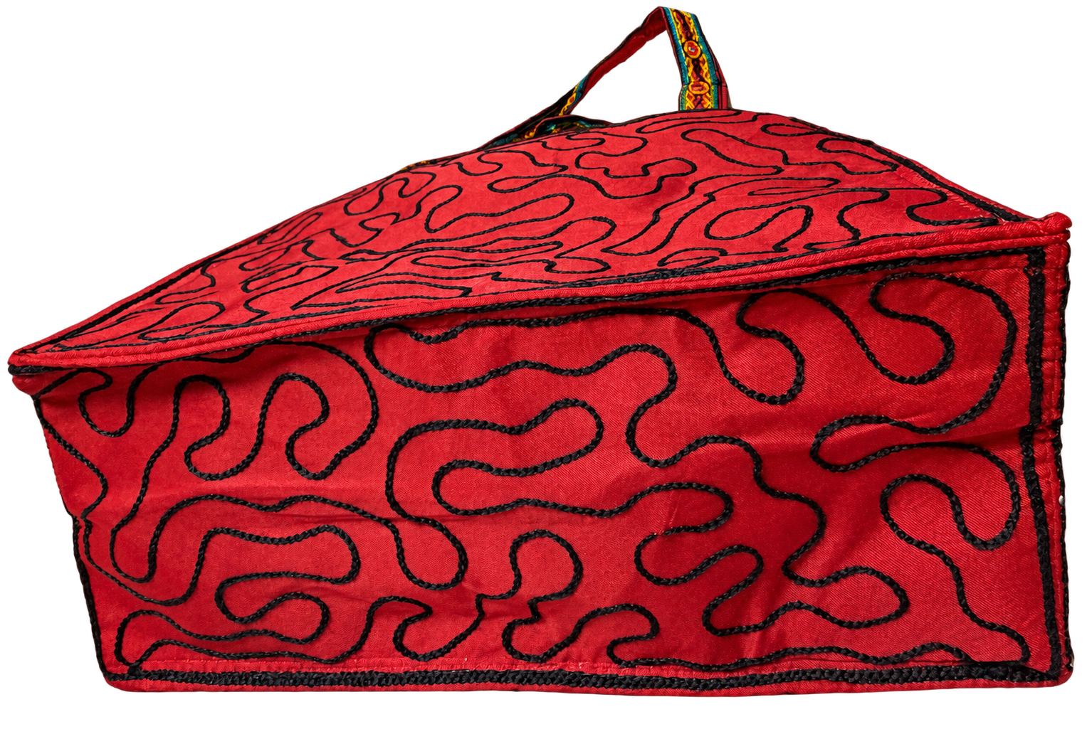 Red Embroidered Mirror Work Tote Bag — Multicolor Boho Shoulder Bag — Base